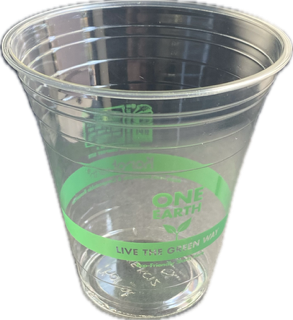 12 oz. Compostable PLA Cold Drinking Cup 98mm - Clear w/ Green Band